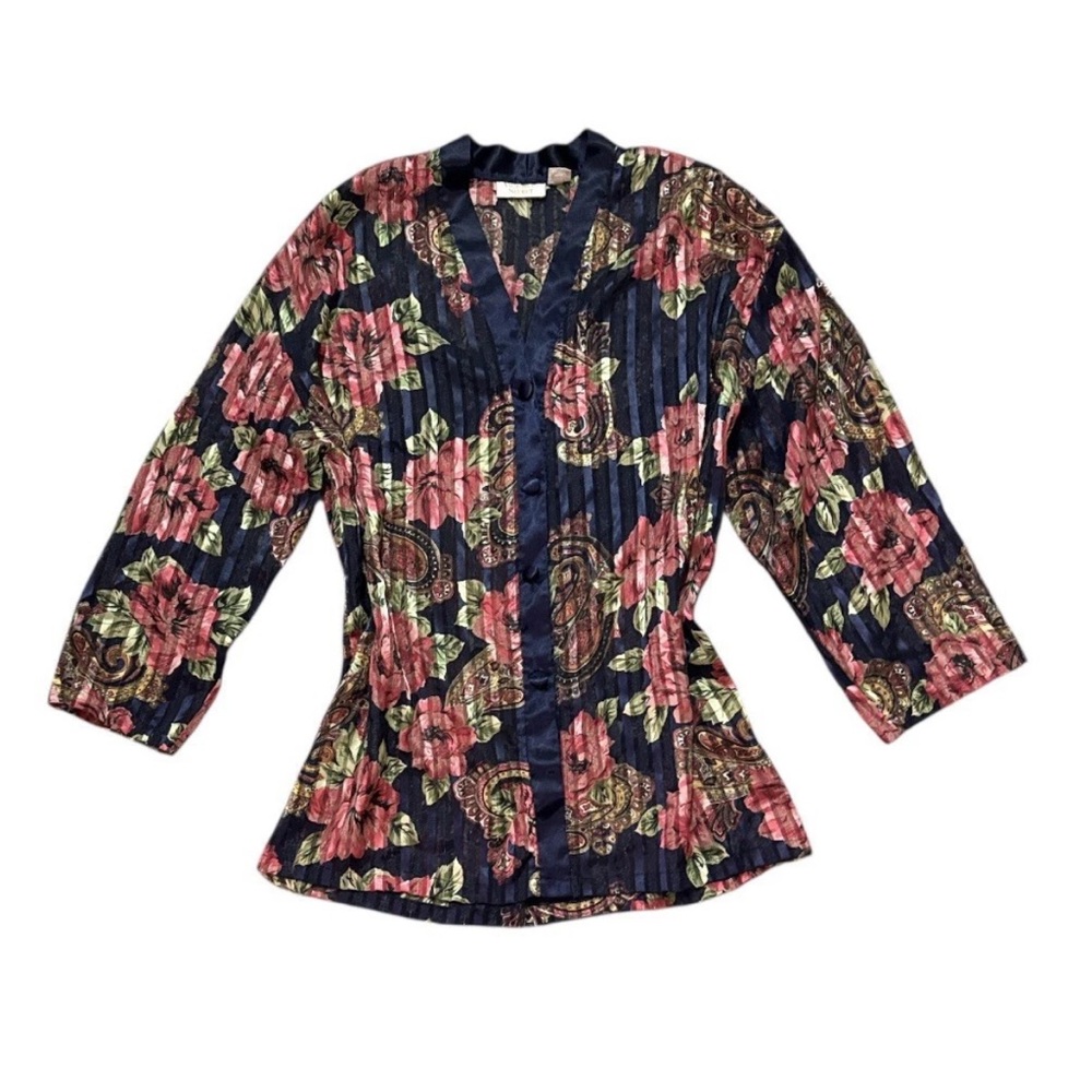 Vintage Victoria’s Secret Gold Label Sheer Striped Floral Paisley Sleep Shirt L